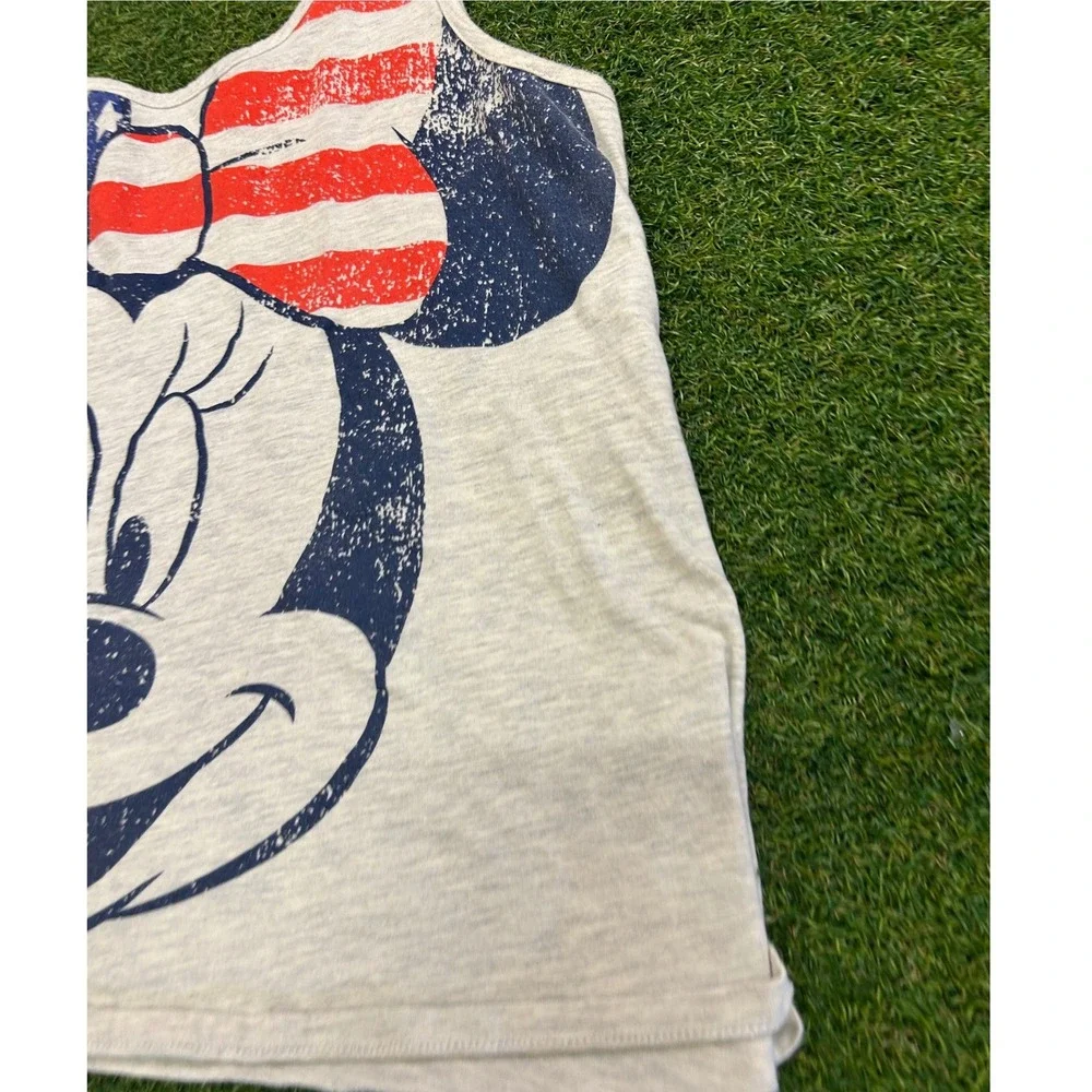 Disney Minnie Mouse Americana Patriotic Stars Stripes Tank Top Gray Large